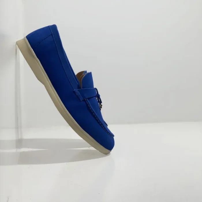 Mocassins en cuir bleu pour femme, élégants et confortables.